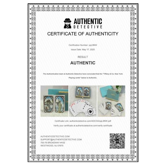 TIFFANY & Co Playing Card Brooklyn Bridge Statue of Liberty 80s Collectors COA - Picture 6 of 8